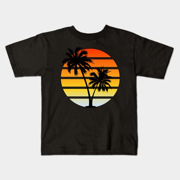 Orange sunset palm tree design Kids T-Shirt by Brobocop